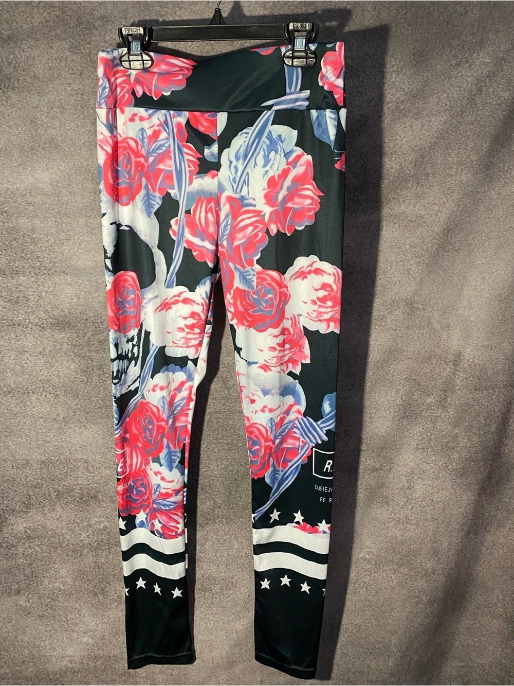 Floral Leggings Girls Size Small S Pink Roses Barb Wire Stars Punk Gothic Alt